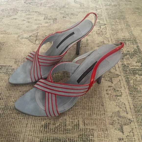 Narciso Rodriguez Elegant Red and Gray Women's Slingback Heels size 36.5 - Picture 1 of 11